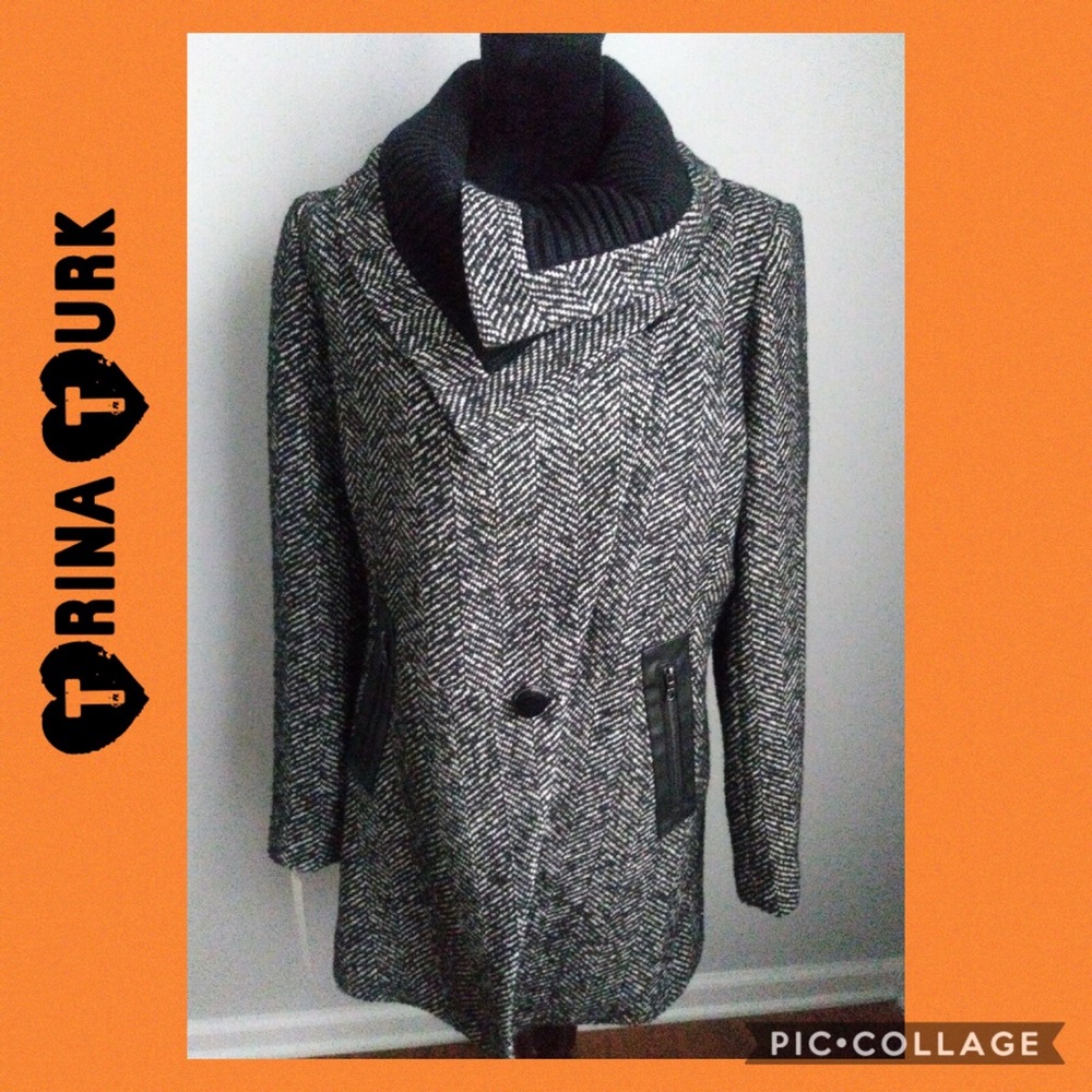 Trina Turk Herringbone Wide Collar Wool Size 14